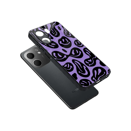 Acid Smiles Purple sleek oppo a5x 5g cover with tempered glass back and TPU edges