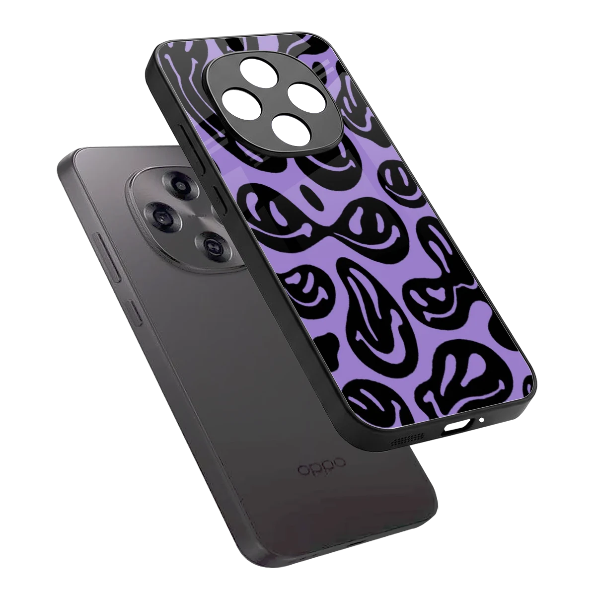 Acid Smiles Purple sleek oppo f31 pro 5g cover with tempered glass back and TPU edges