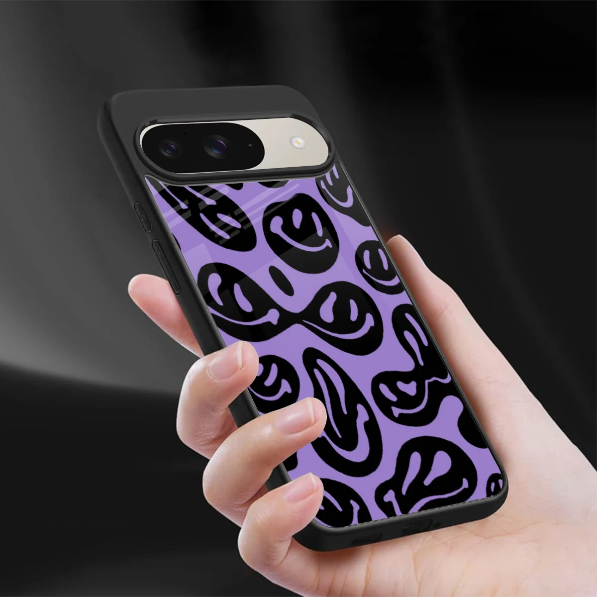 Acid Smiles Purple sleek google pixel 9 cover with tempered glass back and TPU edges