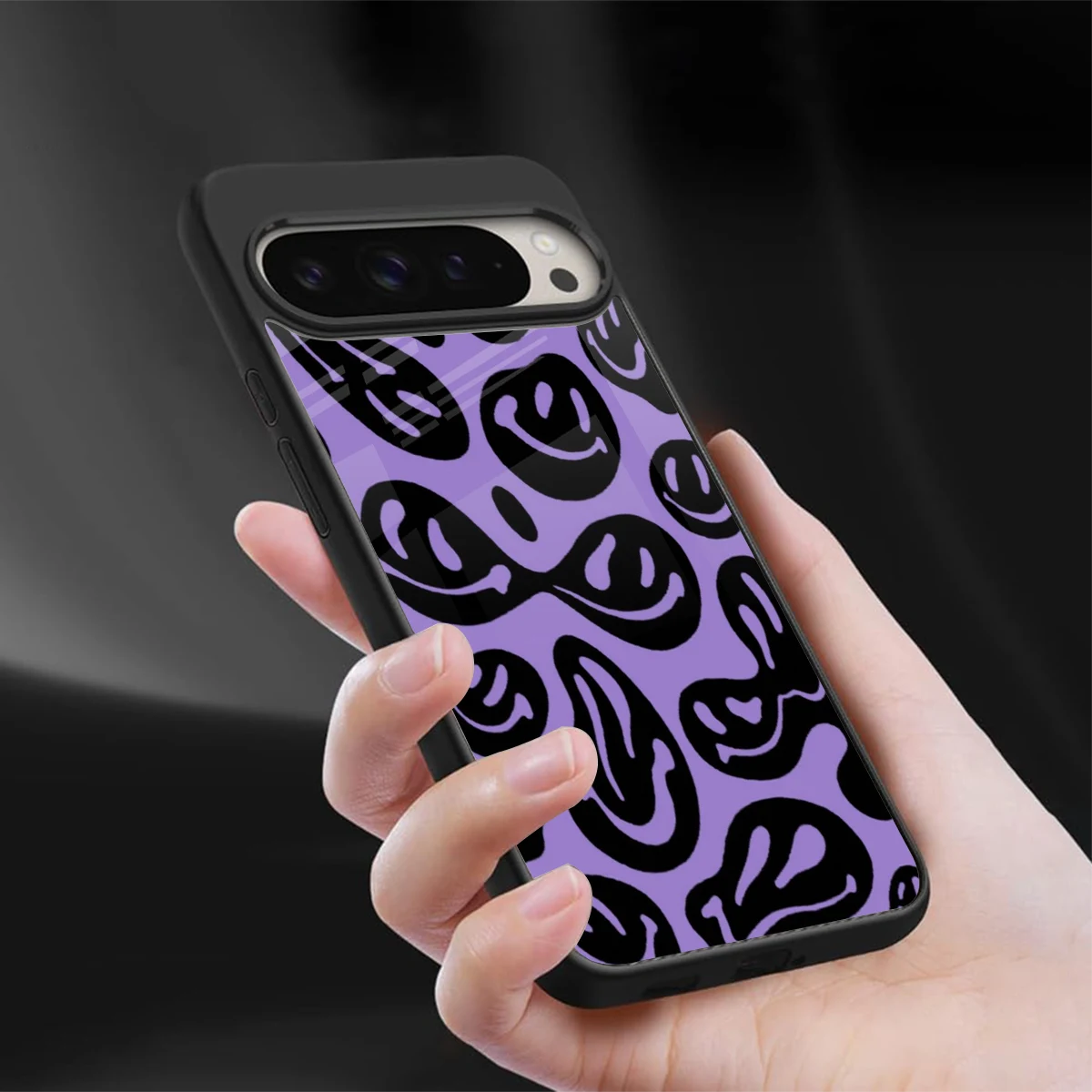 Acid Smiles Purple sleek google pixel 9 pro xl cover with tempered glass back and TPU edges