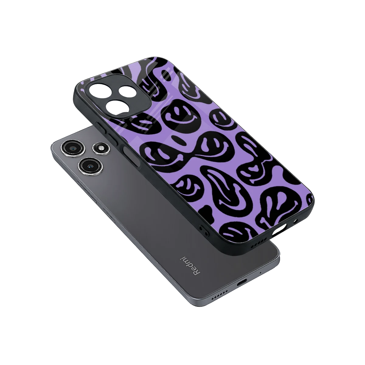 Acid Smiles Purple sleek redmi 12 5g cover with tempered glass back and TPU edges