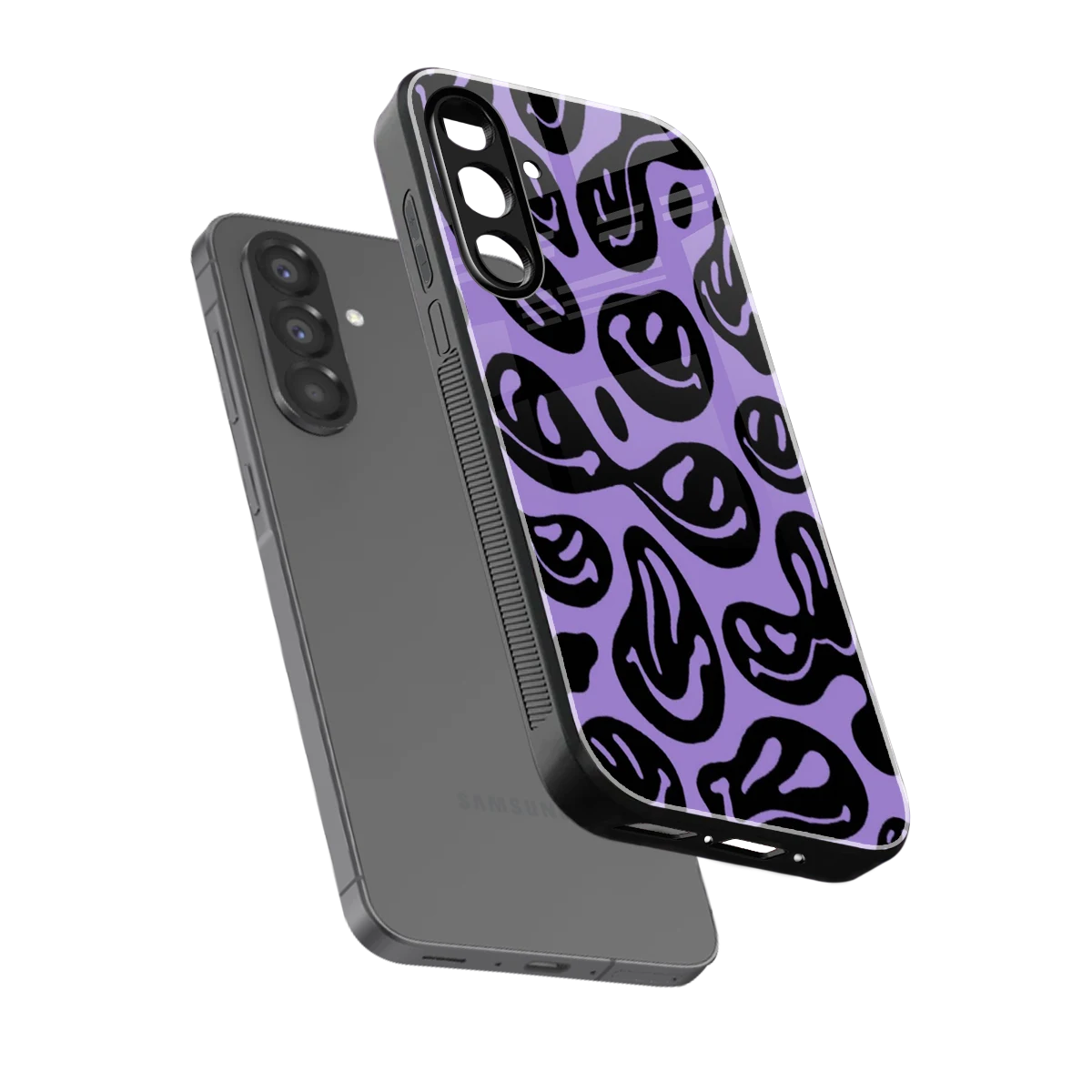Acid Smiles Purple sleek samsung galaxy f17 5g cover with tempered glass back and TPU edges