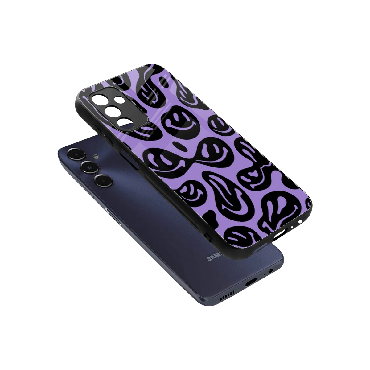 Acid Smiles Purple sleek samsung galaxy m14 5g cover with tempered glass back and TPU edges