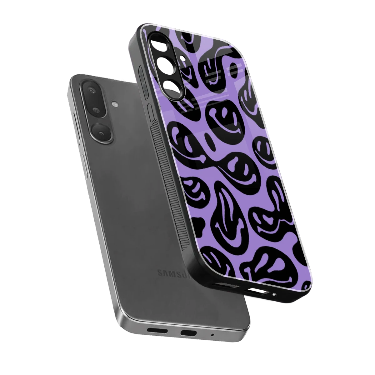 Acid Smiles Purple sleek samsung galaxy m56 5g cover with tempered glass back and TPU edges