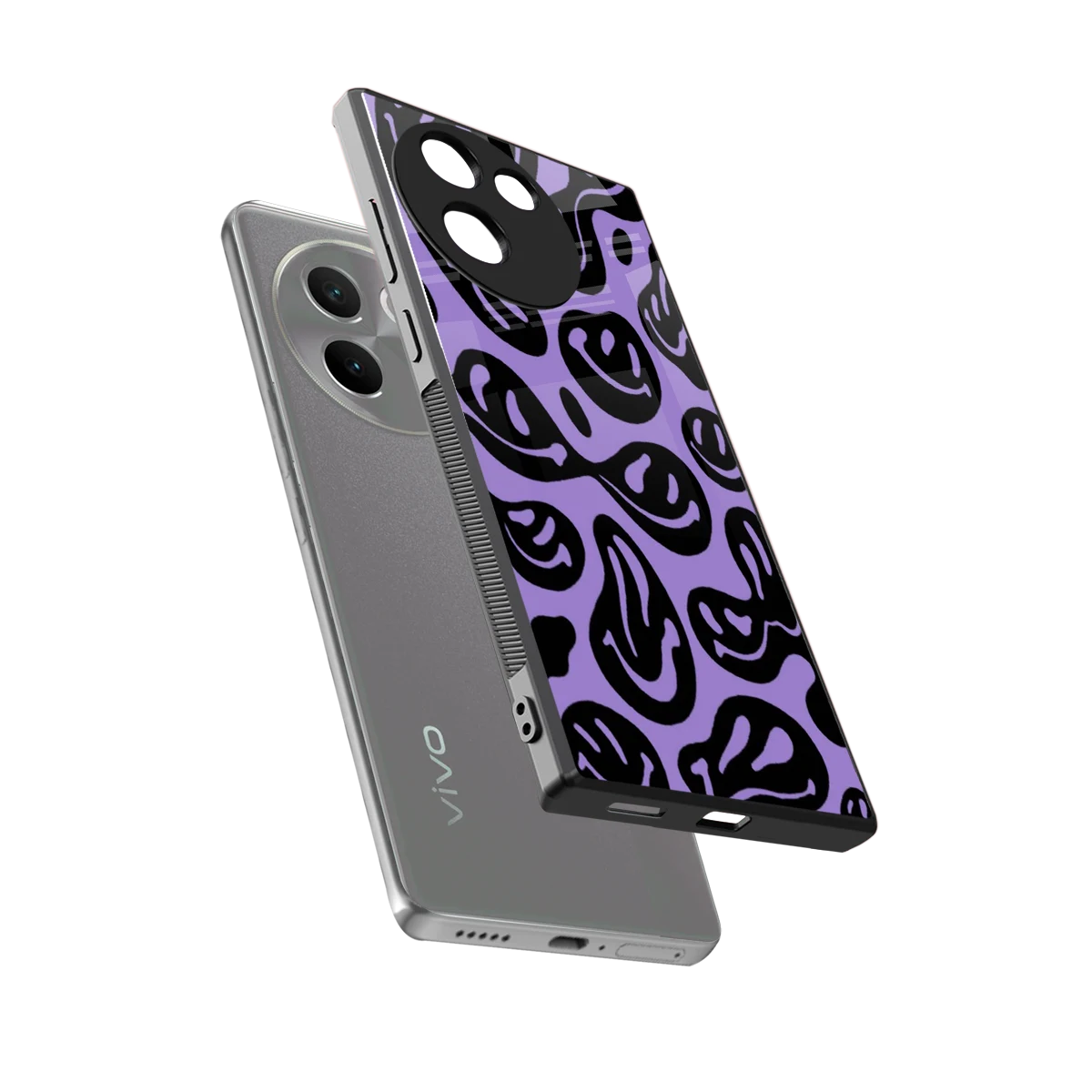 Acid Smiles Purple sleek vivo v30e cover with tempered glass back and TPU edges