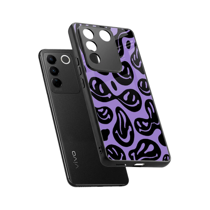 Acid Smiles Purple sleek vivo v27 5g cover with tempered glass back and TPU edges