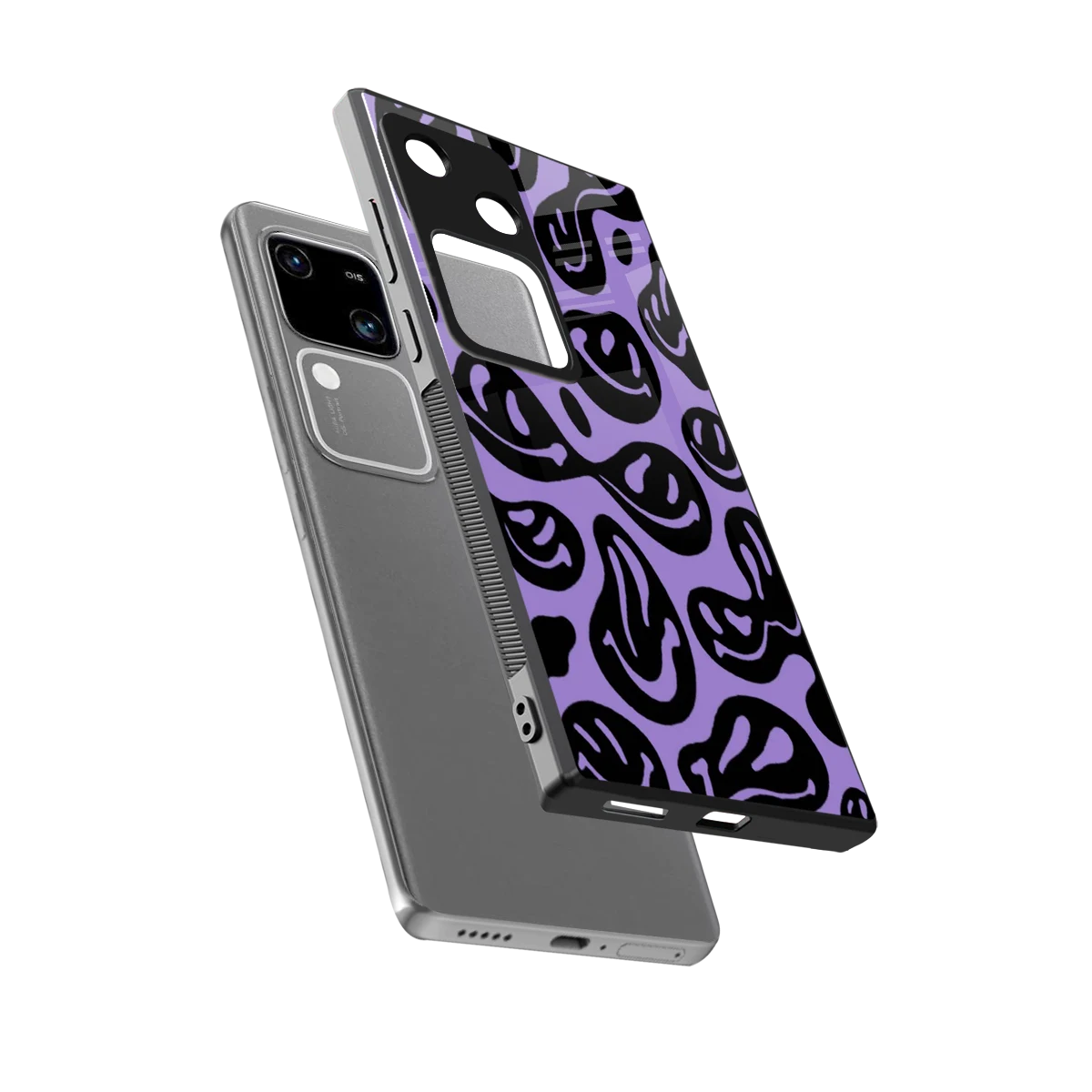Acid Smiles Purple sleek vivo v30 cover with tempered glass back and TPU edges