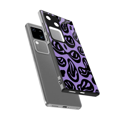 Acid Smiles Purple sleek vivo v30 cover with tempered glass back and TPU edges