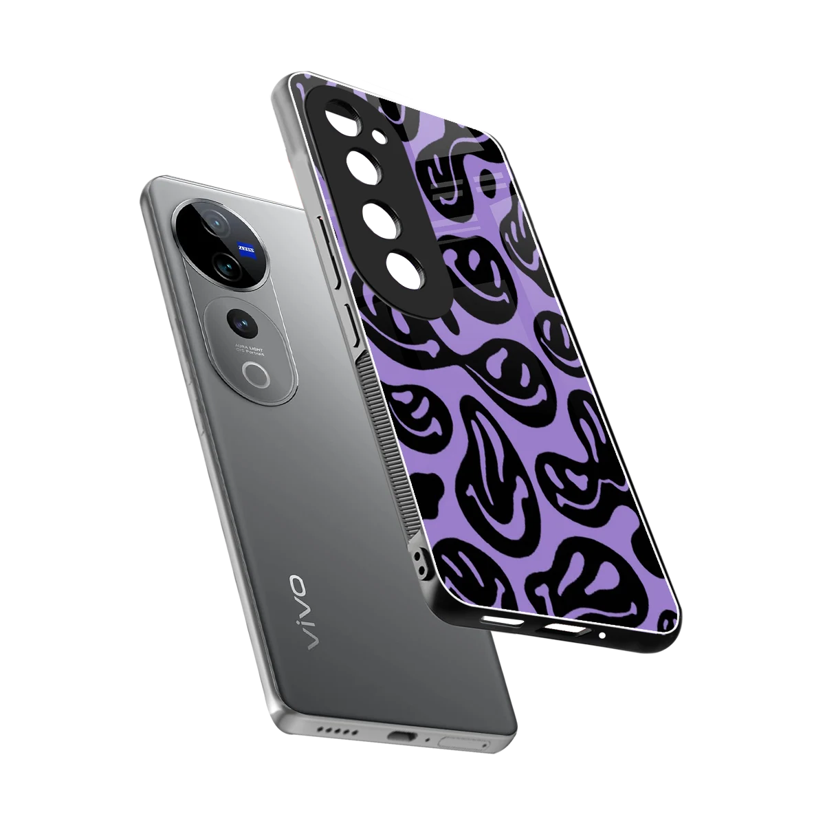 Acid Smiles Purple sleek vivo v40 pro cover with tempered glass back and TPU edges