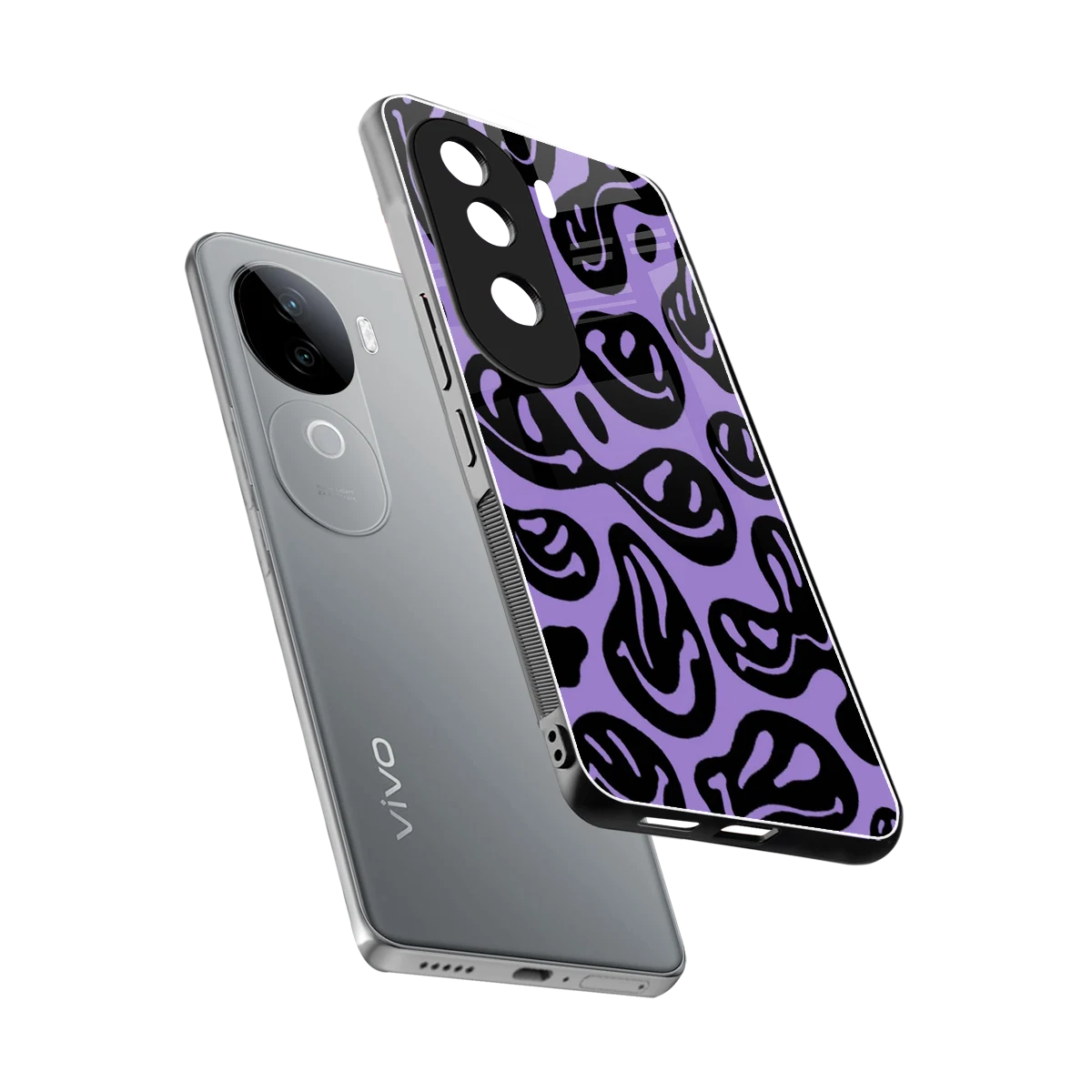 Acid Smiles Purple sleek vivo v40e cover with tempered glass back and TPU edges