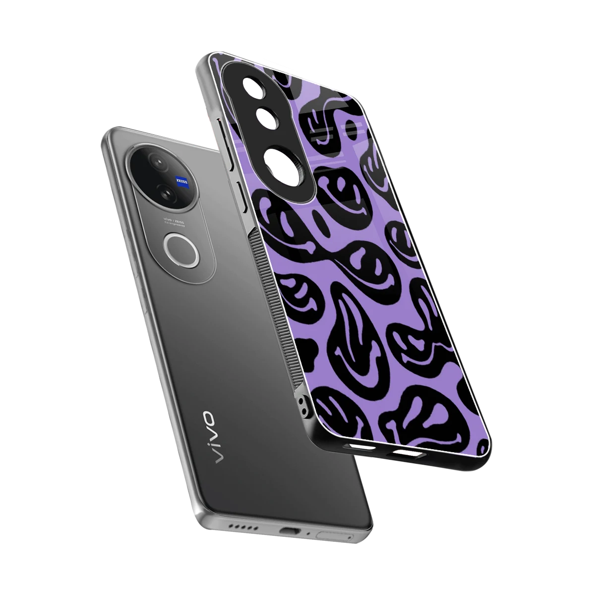 Acid Smiles Purple sleek vivo v50 cover with tempered glass back and TPU edges