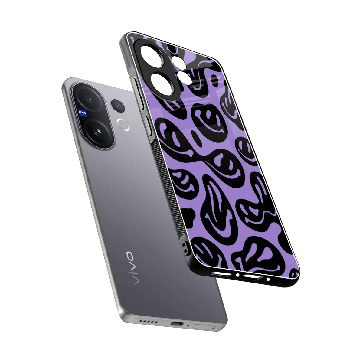 Acid Smiles Purple sleek vivo v60 cover with tempered glass back and TPU edges