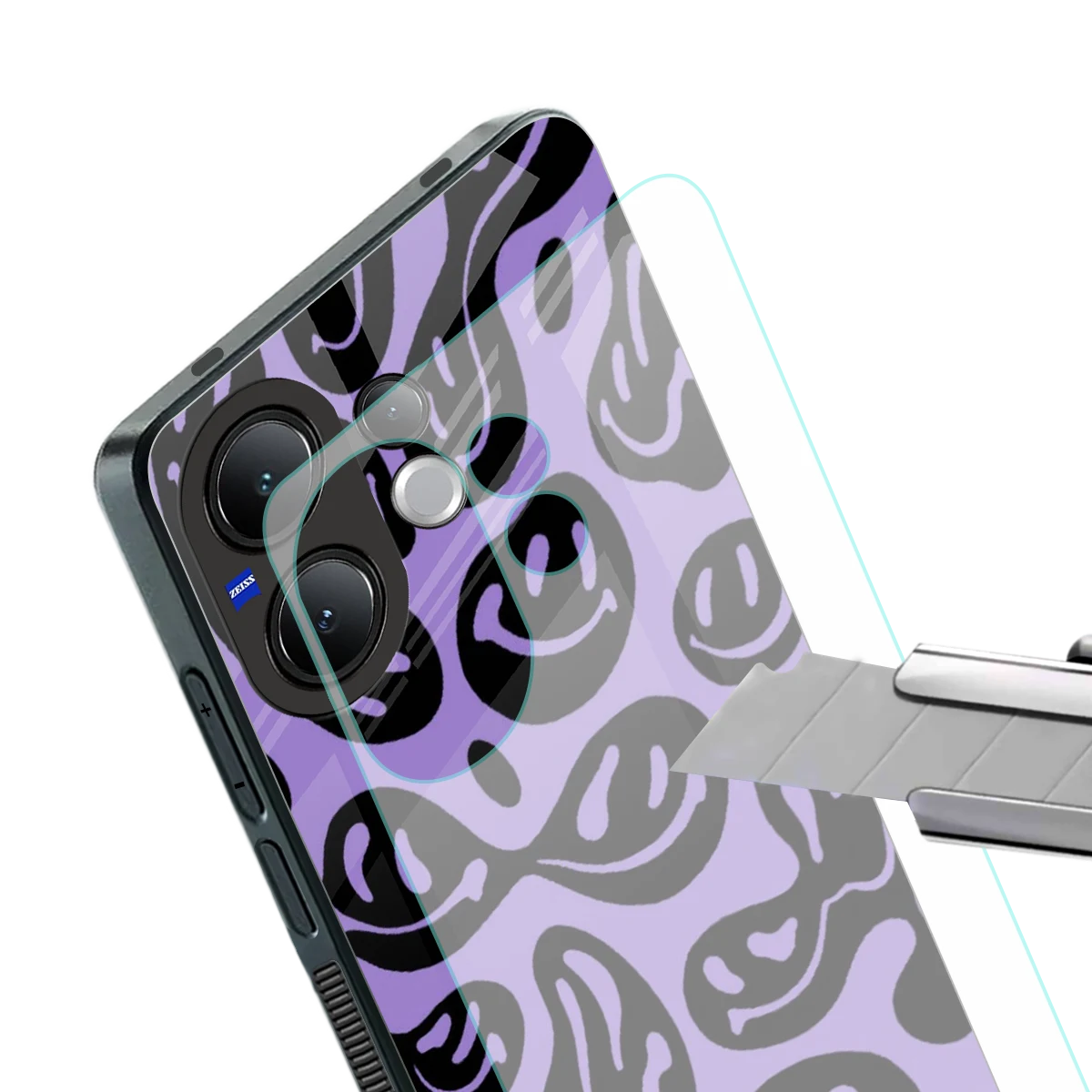 Acid Smiles Purple stylish phone case for vivo v60 | glossy glass and slim fit