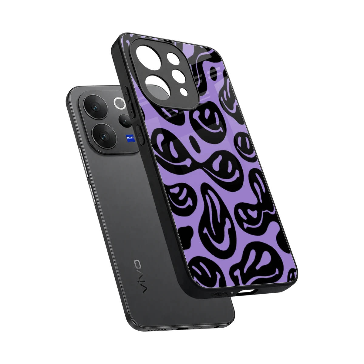 Acid Smiles Purple sleek vivo v70 cover with tempered glass back and TPU edges