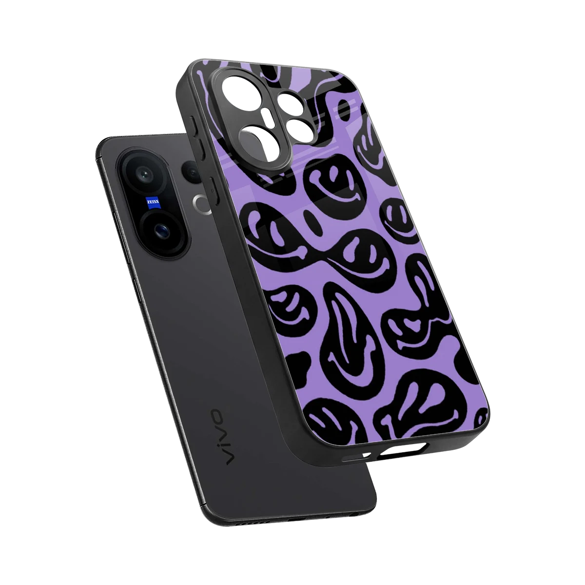 Acid Smiles Purple sleek vivo x200 fe cover with tempered glass back and TPU edges