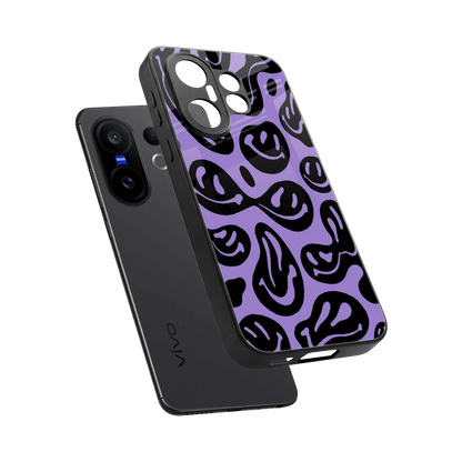 Acid Smiles Purple sleek vivo x200 fe cover with tempered glass back and TPU edges