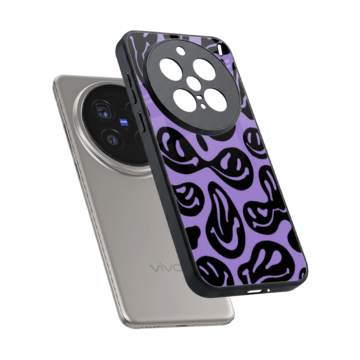 Acid Smiles Purple sleek vivo x200 pro cover with tempered glass back and TPU edges