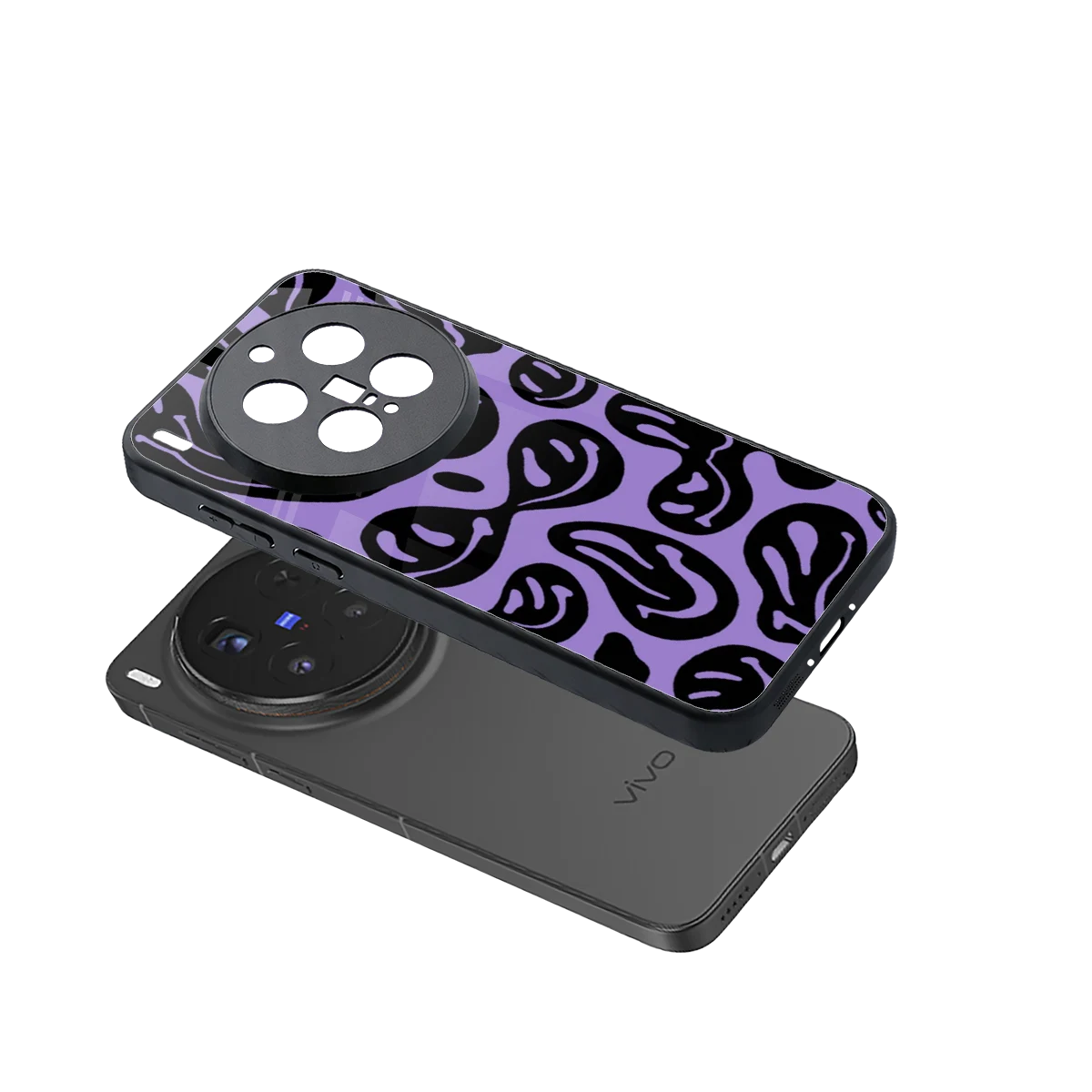 Acid Smiles Purple sleek vivo x300 pro cover with tempered glass back and TPU edges