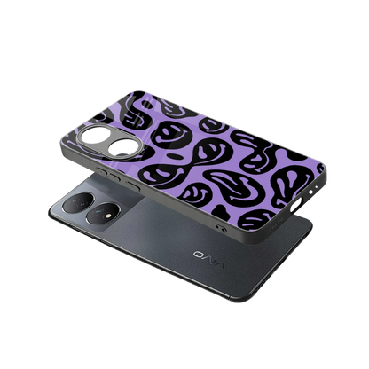 Acid Smiles Purple sleek Vivo-y100 cover with tempered glass back and TPU edges