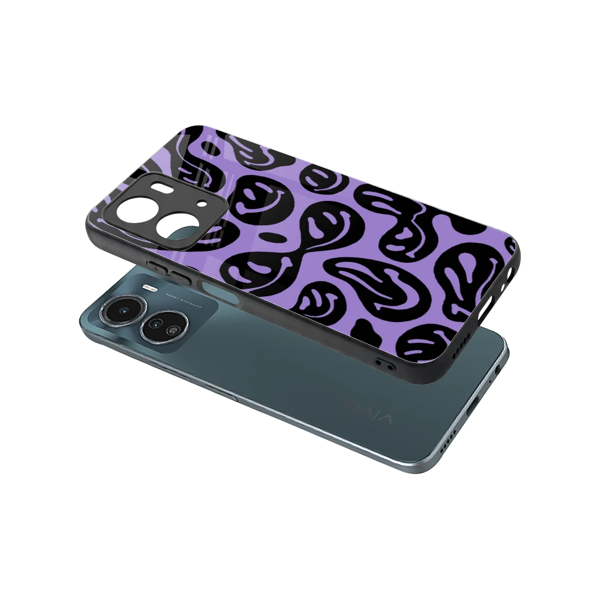 Acid Smiles Purple sleek vivo y16 cover with tempered glass back and TPU edges