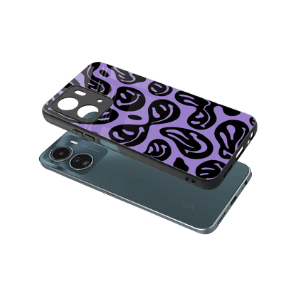 Acid Smiles Purple sleek vivo y16 cover with tempered glass back and TPU edges