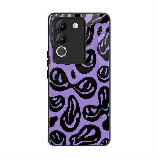Acid Smiles Purple back phone cover | glass case for vivo y200 5g