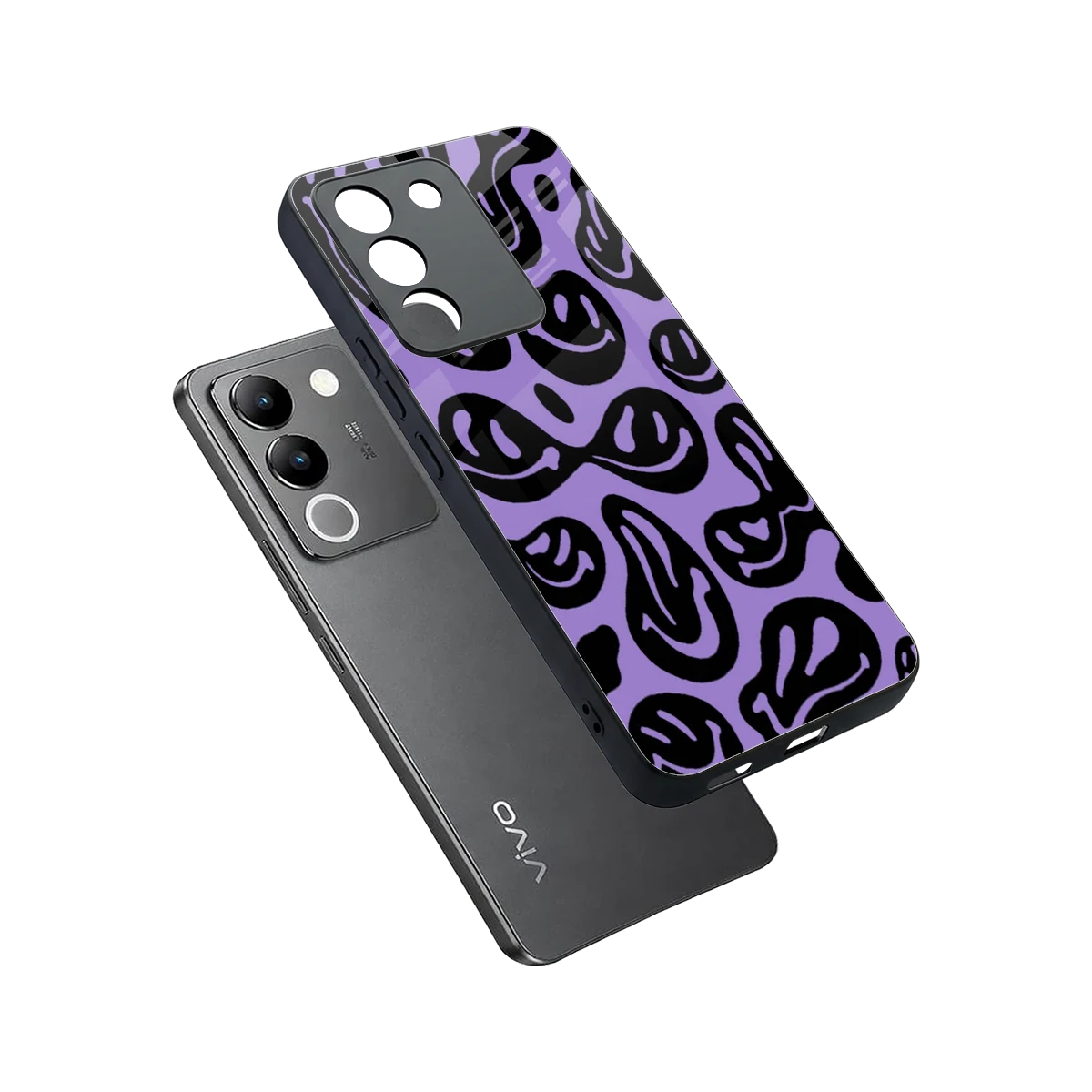 Acid Smiles Purple sleek vivo y200 5g cover with tempered glass back and TPU edges