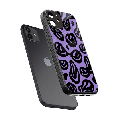 Acid Smiles Purple sleek iphone 12 cover with tempered glass back and TPU edges