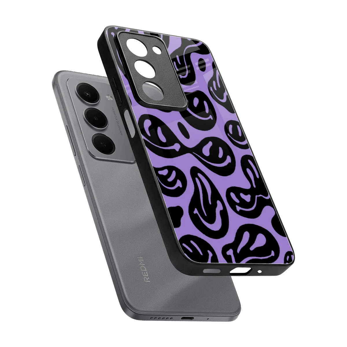 Acid Smiles Purple sleek redmi 15 5g cover with tempered glass back and TPU edges