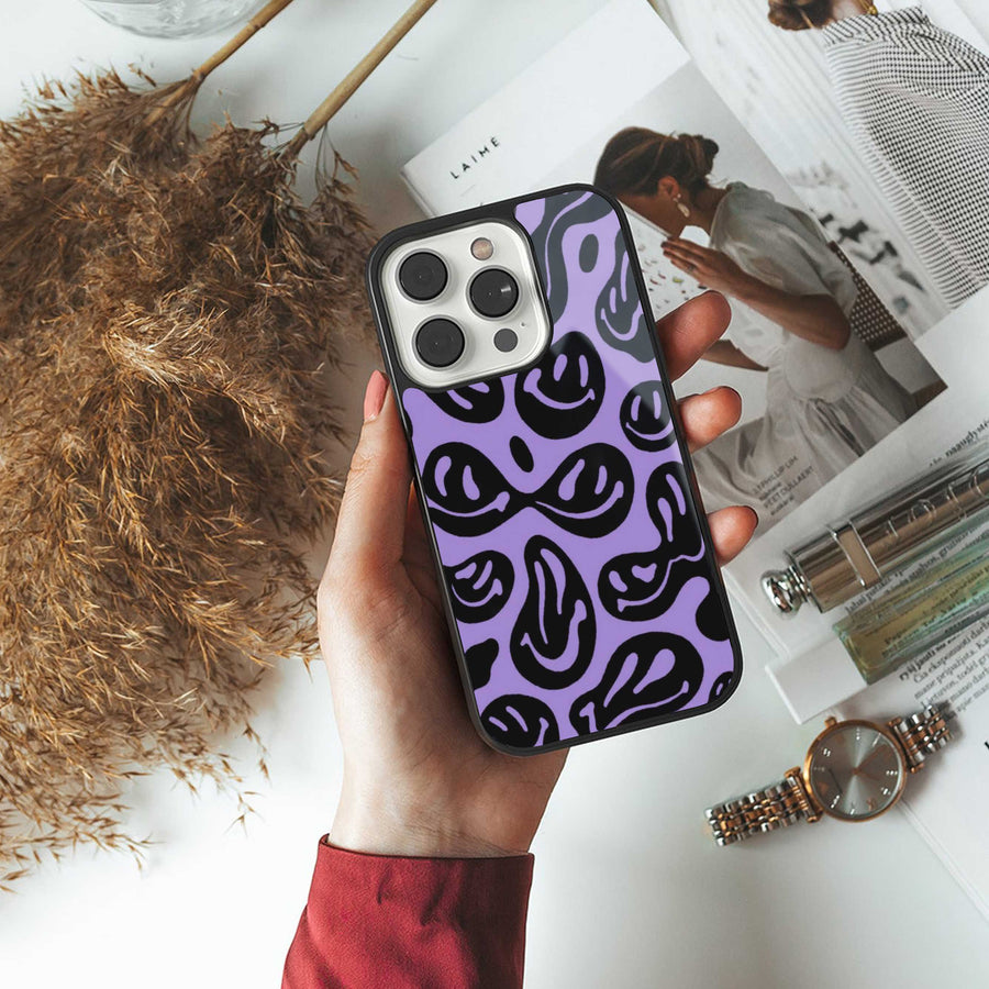 Acid Smiles Purple Phone Case for Iphone 15 Pro Max | Glass Case