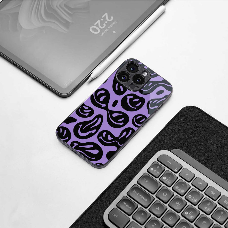 Acid Smiles Purple Phone Case for Iphone 15 Pro Max | Glass Case