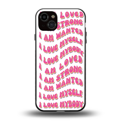 Affirmation back phone cover | glass case for iphone 15 plus