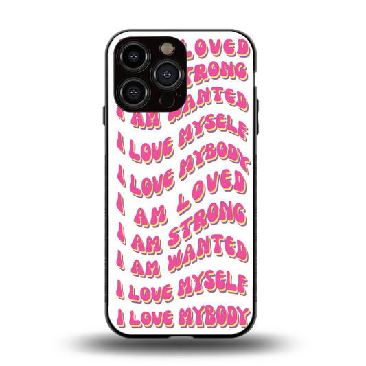 Affirmation back phone cover | glass case for iphone 15 pro max