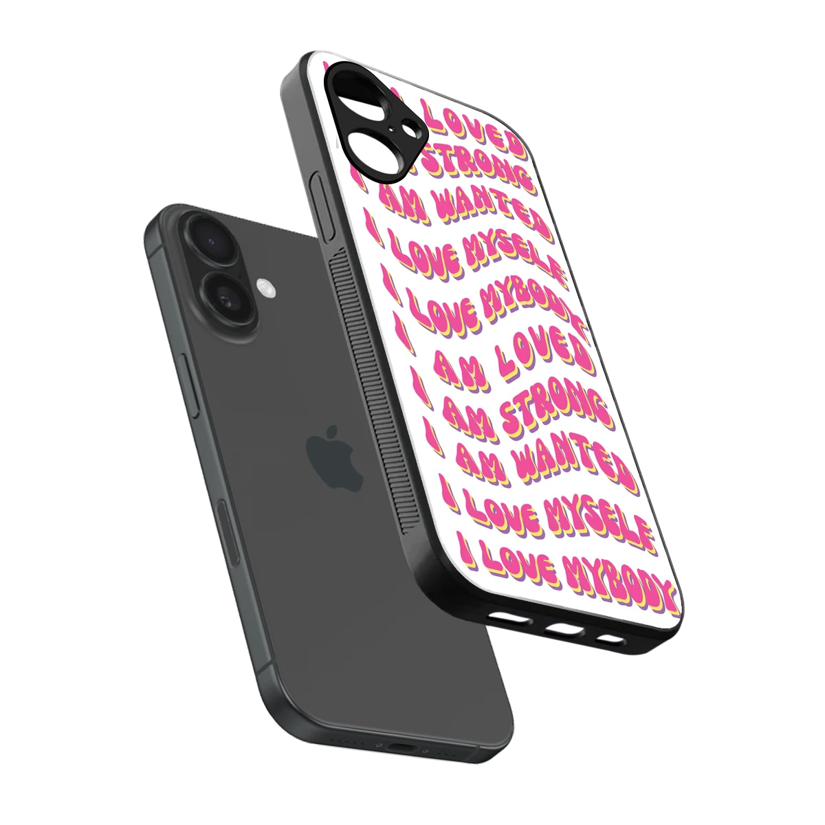 Affirmation sleek iPhone 16 cover with tempered glass back and TPU edges