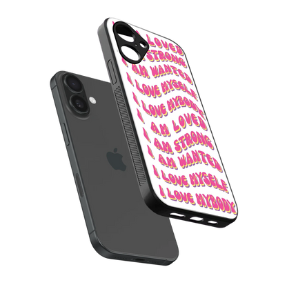 Affirmation sleek iPhone 16 cover with tempered glass back and TPU edges