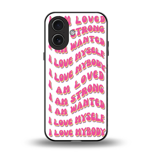 Affirmation back phone cover | glass case for iphone 17