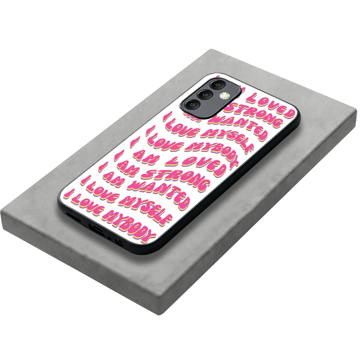 Affirmation stylish phone case for samsung galaxy m14 5g | glossy glass and slim fit