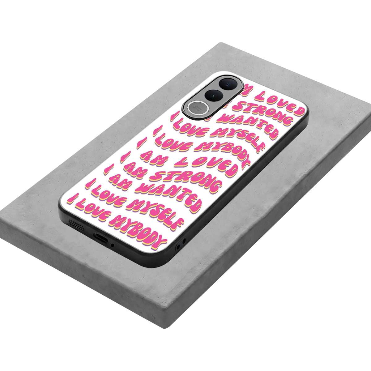 Affirmation stylish phone case for vivo v70 fe | glossy glass and slim fit