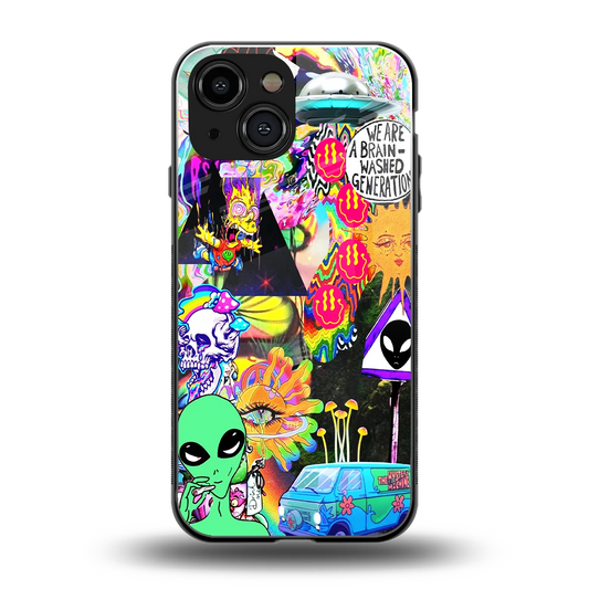 Alien Escape back phone cover | glass case for iphone 13 mini