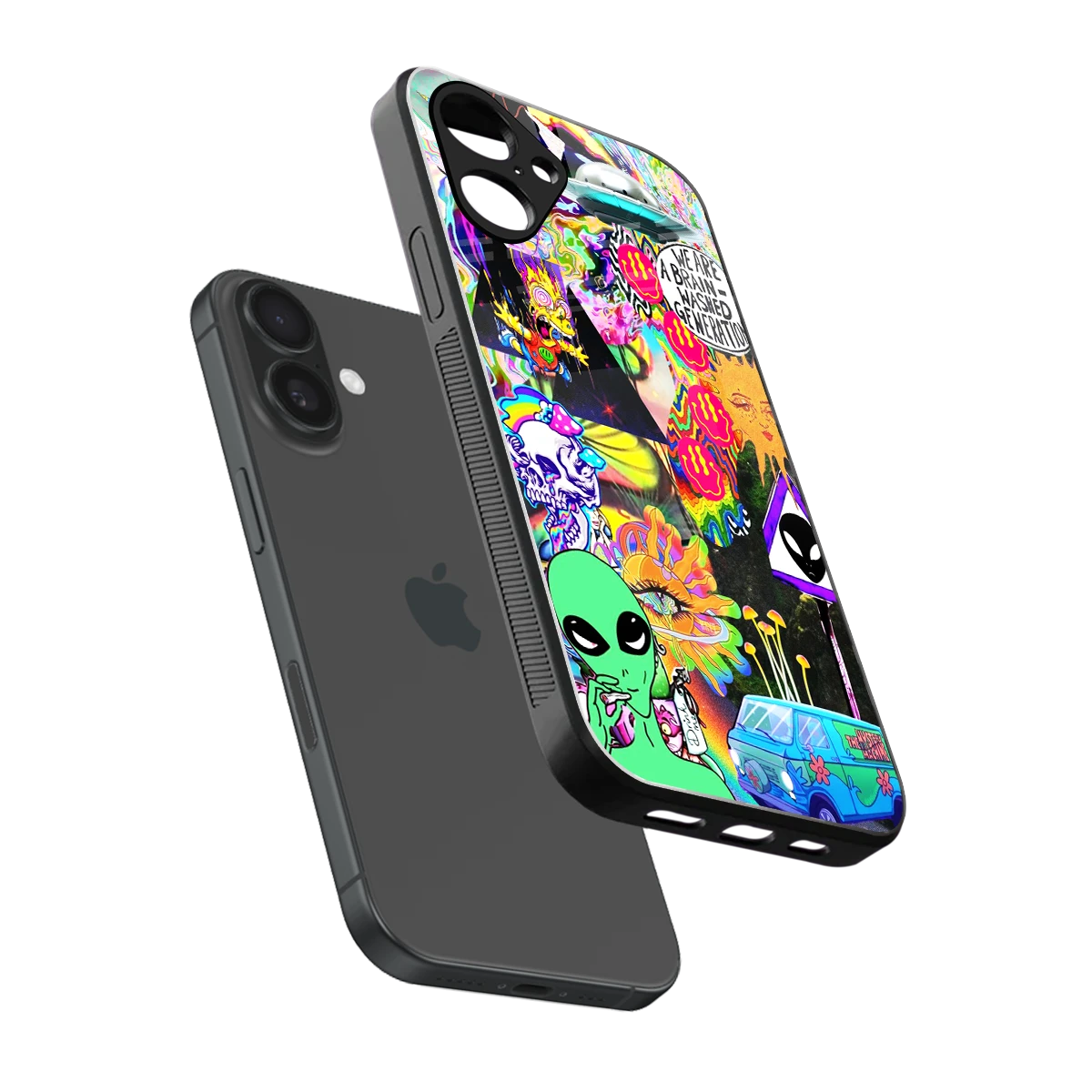 Alien Escape sleek iPhone 16 cover with tempered glass back and TPU edges