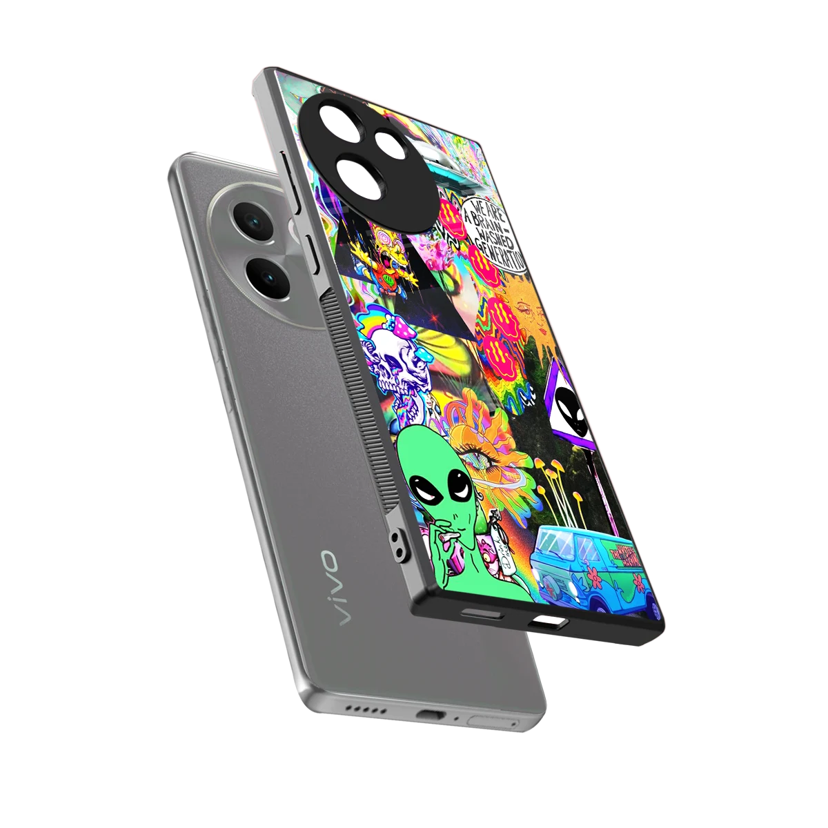 Alien Escape sleek vivo v30e cover with tempered glass back and TPU edges