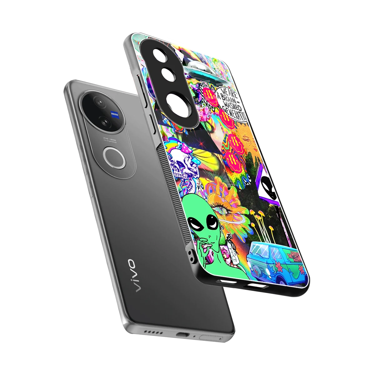 Alien Escape sleek vivo v50 cover with tempered glass back and TPU edges