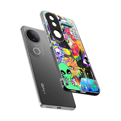 Alien Escape sleek vivo v50 cover with tempered glass back and TPU edges