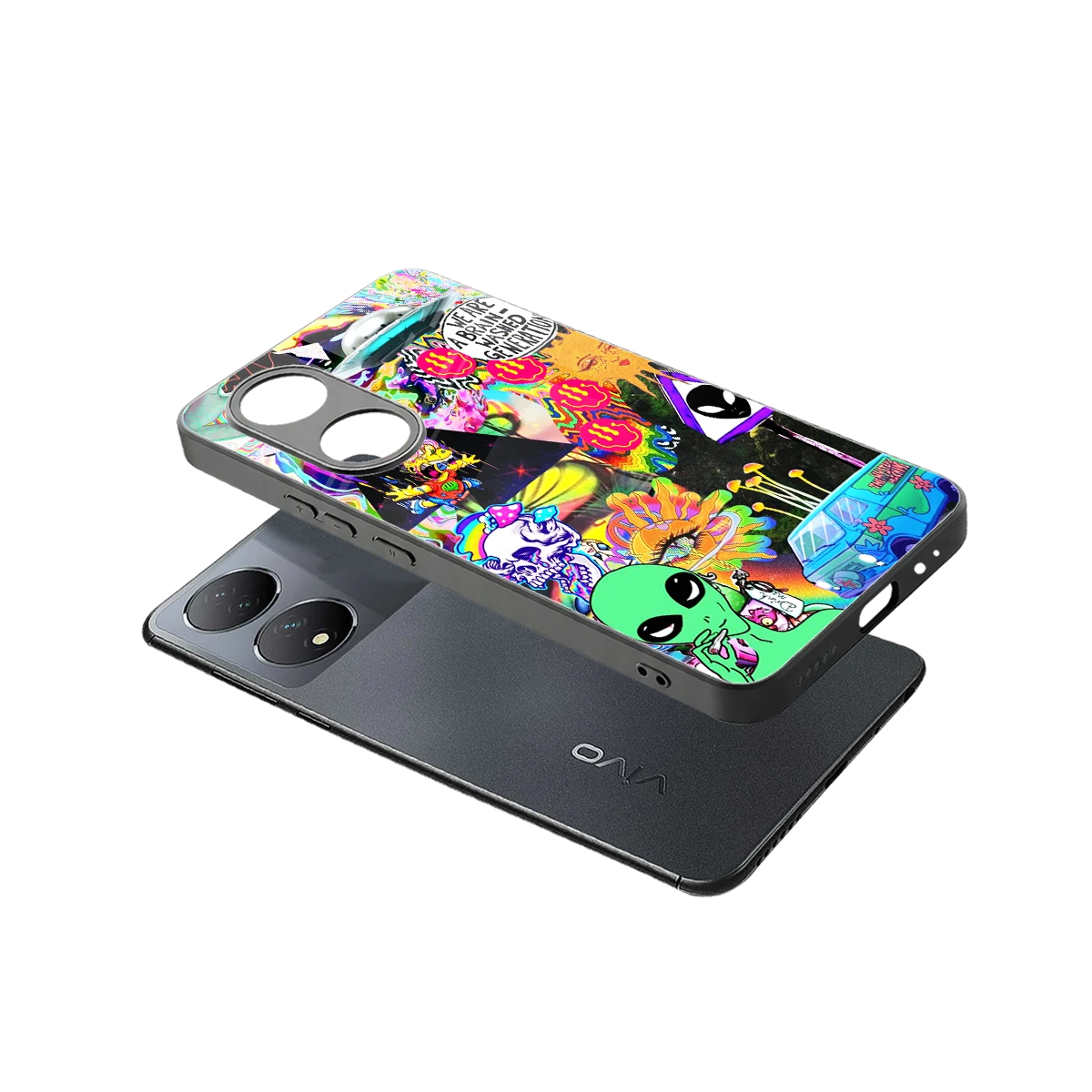 Alien Escape sleek Vivo-y100 cover with tempered glass back and TPU edges