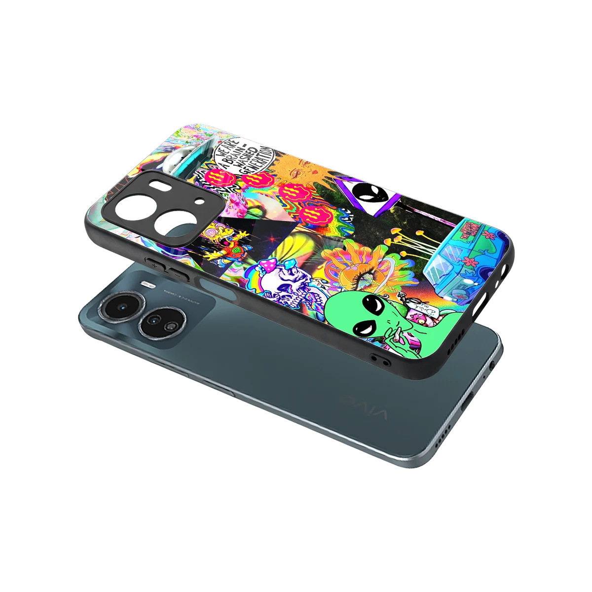 Alien Escape sleek vivo y16 cover with tempered glass back and TPU edges