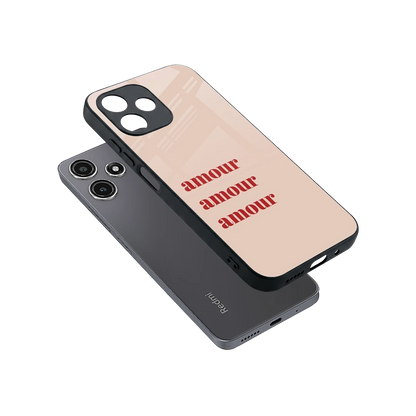 Amore Bliss sleek redmi 12 5g cover with tempered glass back and TPU edges