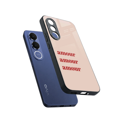 Amore Bliss sleek vivo v70 fe cover with tempered glass back and TPU edges