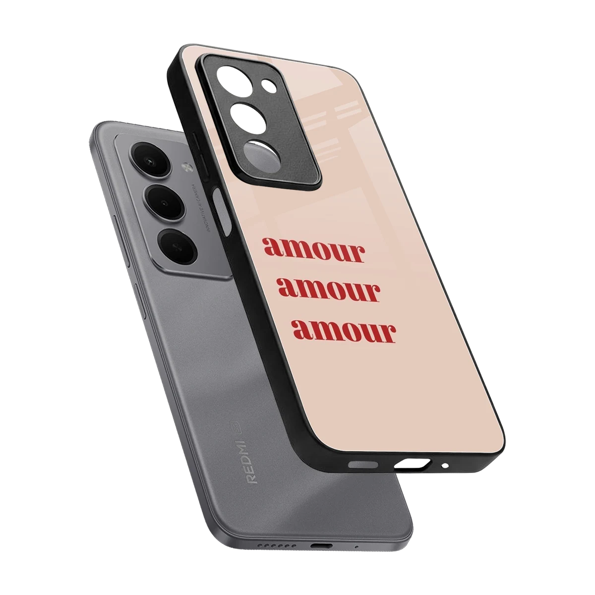 Amore Bliss sleek redmi 15 5g cover with tempered glass back and TPU edges