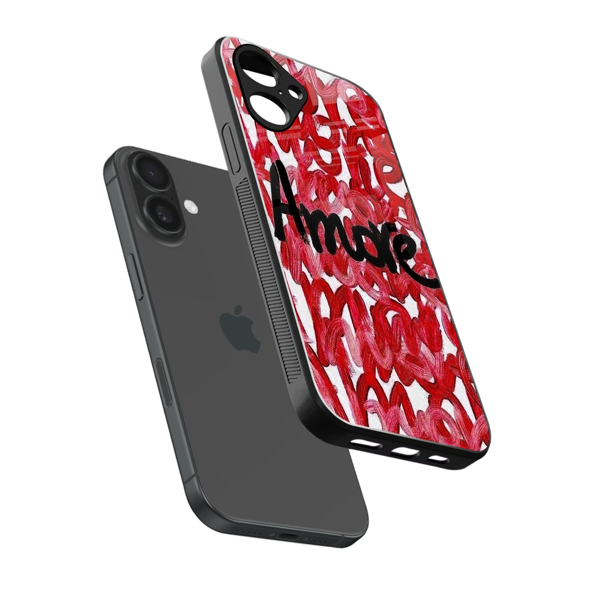 Amore sleek iPhone 16 cover with tempered glass back and TPU edges