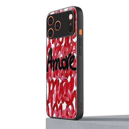 Amore iphone 17 pro mobile cover | shockproof glass phone case